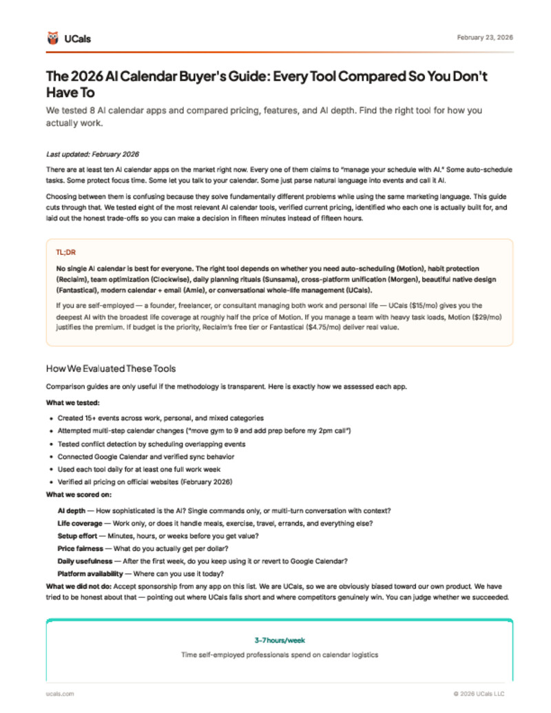 The 2026 AI Calendar Buyers Guide comparing every major tool side by side