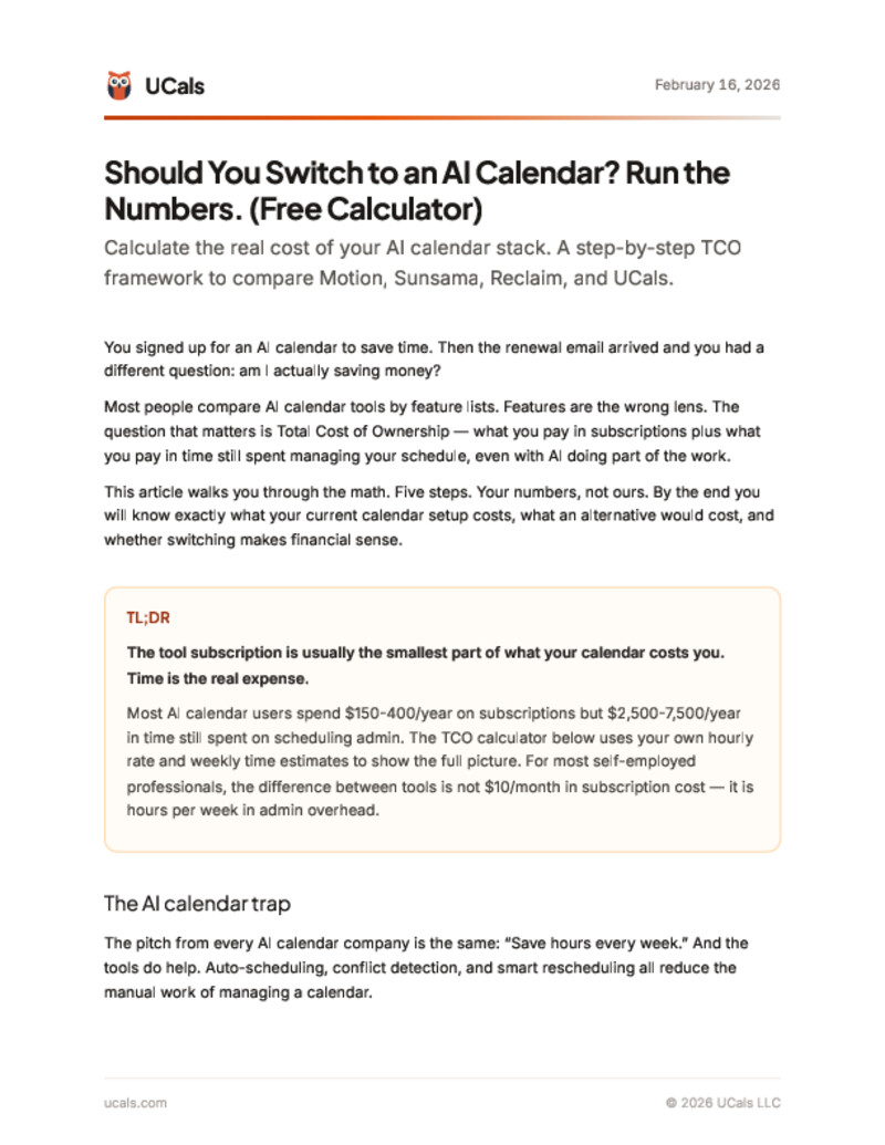 Should You Switch to an AI Calendar? Run the Numbers. (Free Calculator)