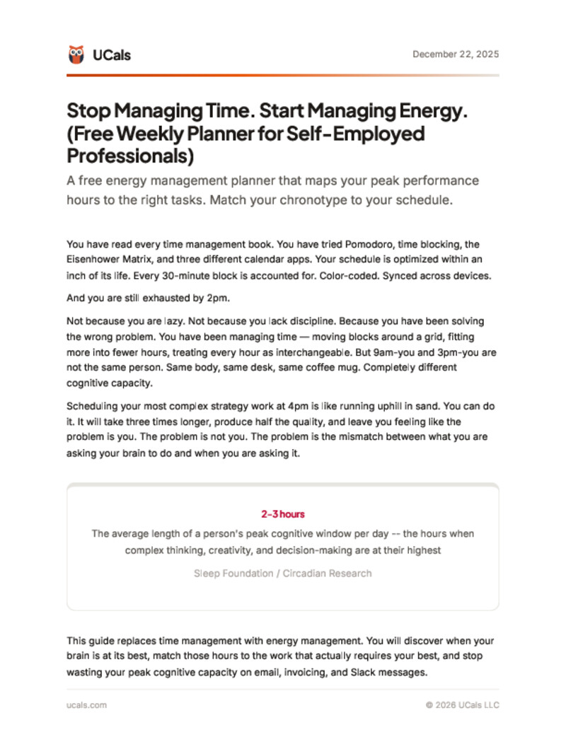 Stop Managing Time. Start Managing Energy. (Free Weekly Planner for Self-Employed Professionals)
